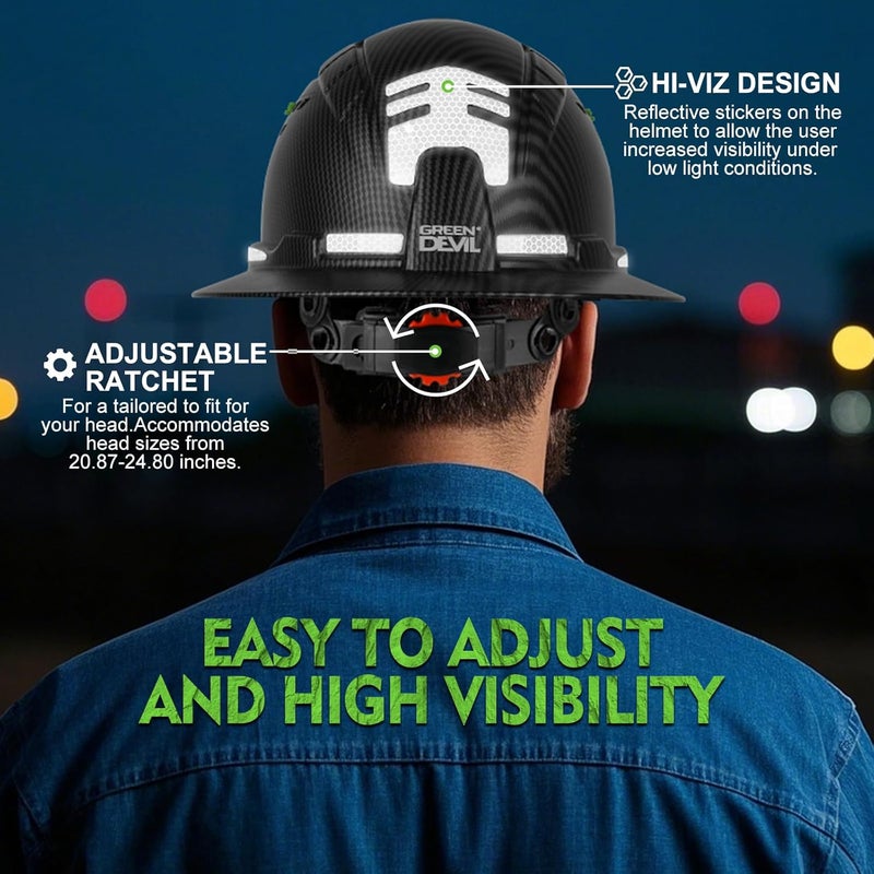 GREEN DEVIL Matrix Full Brim Hard Hat with Headlight Vented Construction Safety Helmet OSHA Approved Cascos De Construccion Work Hardhat for Men&Women - Image 3